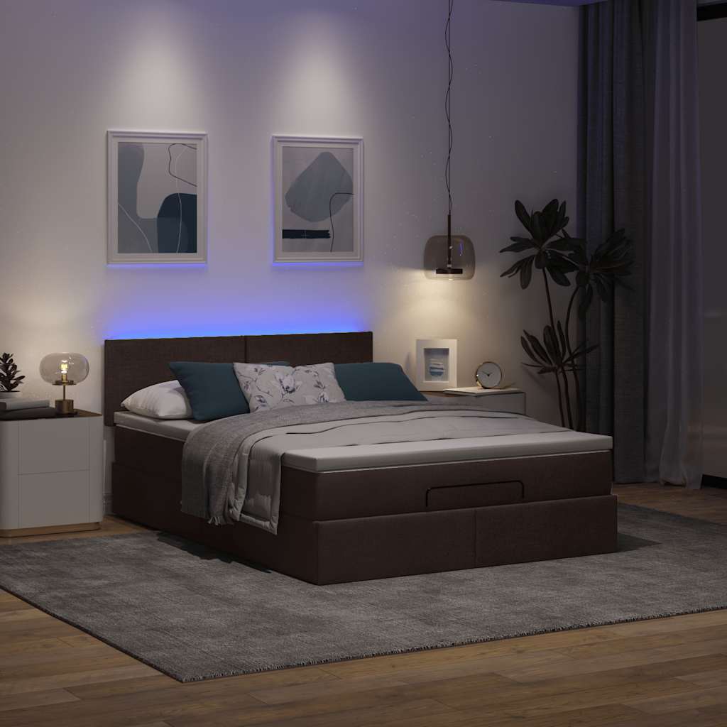 Bed poef met matras en LED's 140x190 cm stof donkerbruin is nu te koop bij PeponiXL, paradijselijk wonen!