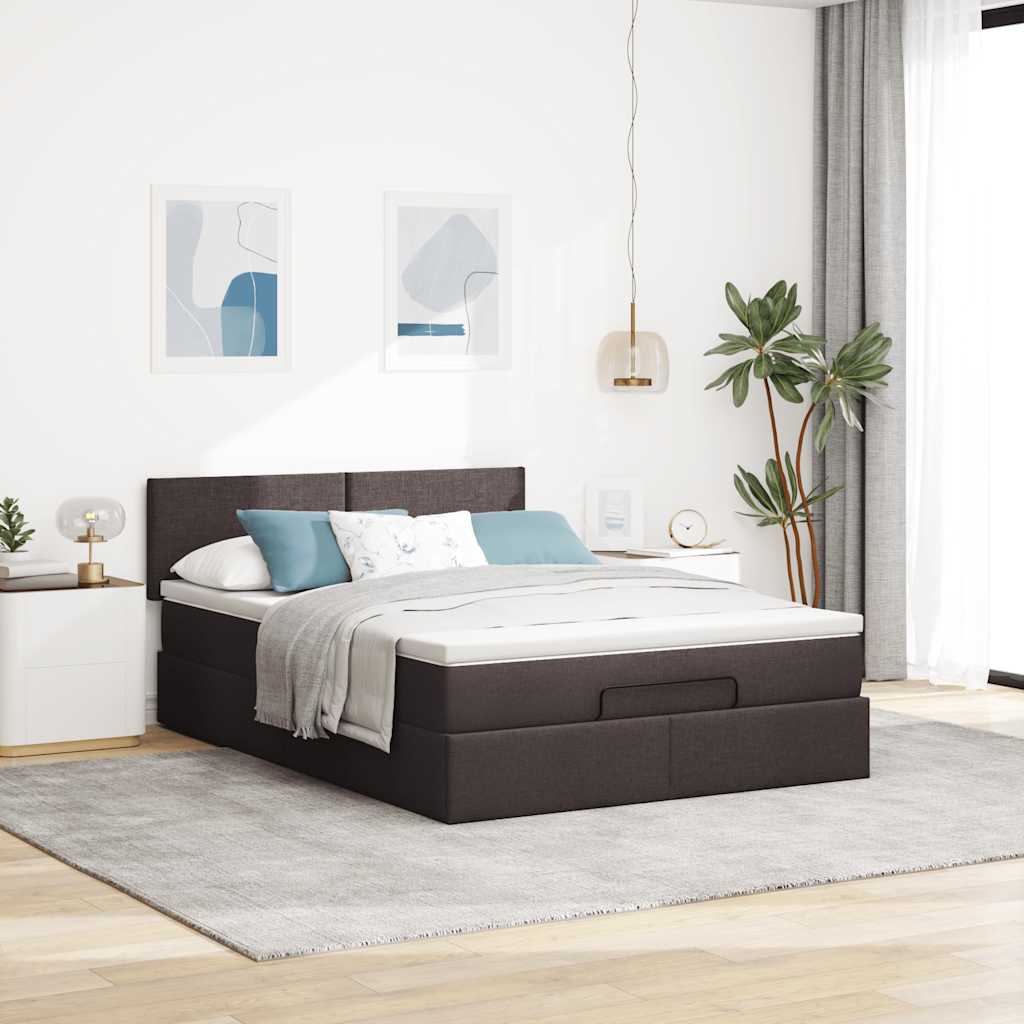 Bed poef met matras en LED's 140x190 cm stof donkerbruin is nu te koop bij PeponiXL, paradijselijk wonen!