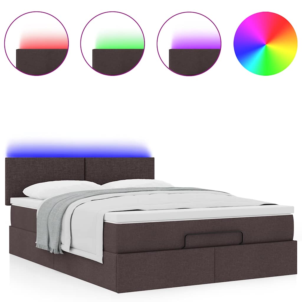 Bed poef met matras en LED's 140x190 cm stof donkerbruin is nu te koop bij PeponiXL, paradijselijk wonen!