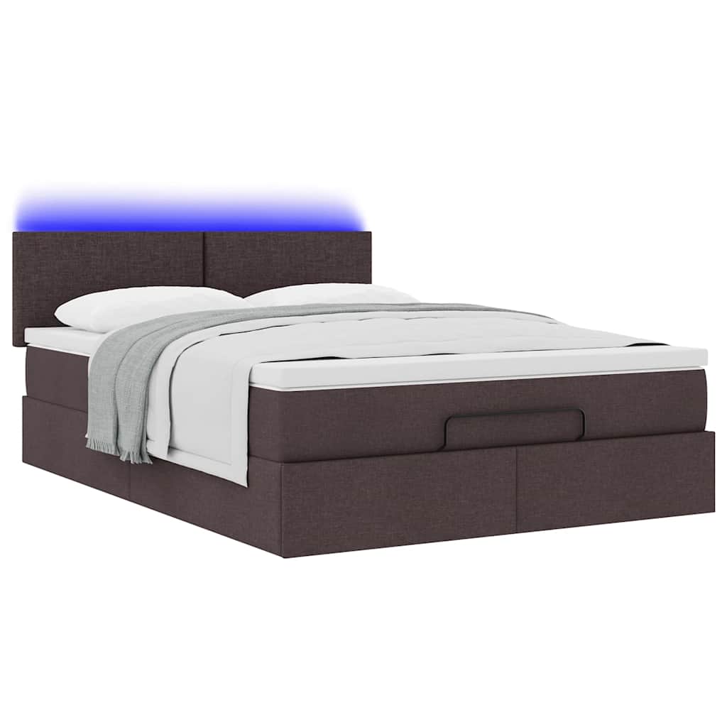 Bed poef met matras en LED's 140x190 cm stof donkerbruin is nu te koop bij PeponiXL, paradijselijk wonen!