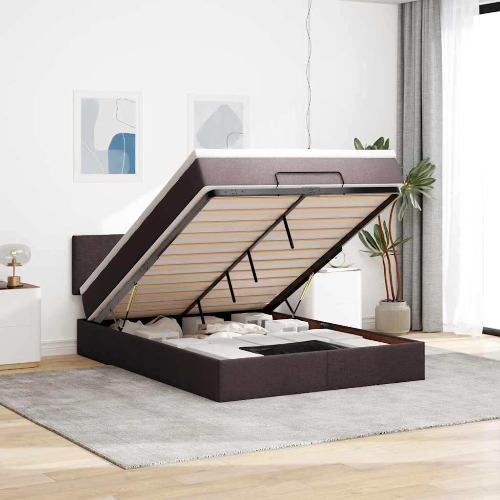 Bed poef met matras en LED's 140x190 cm stof donkerbruin is nu te koop bij PeponiXL, paradijselijk wonen!