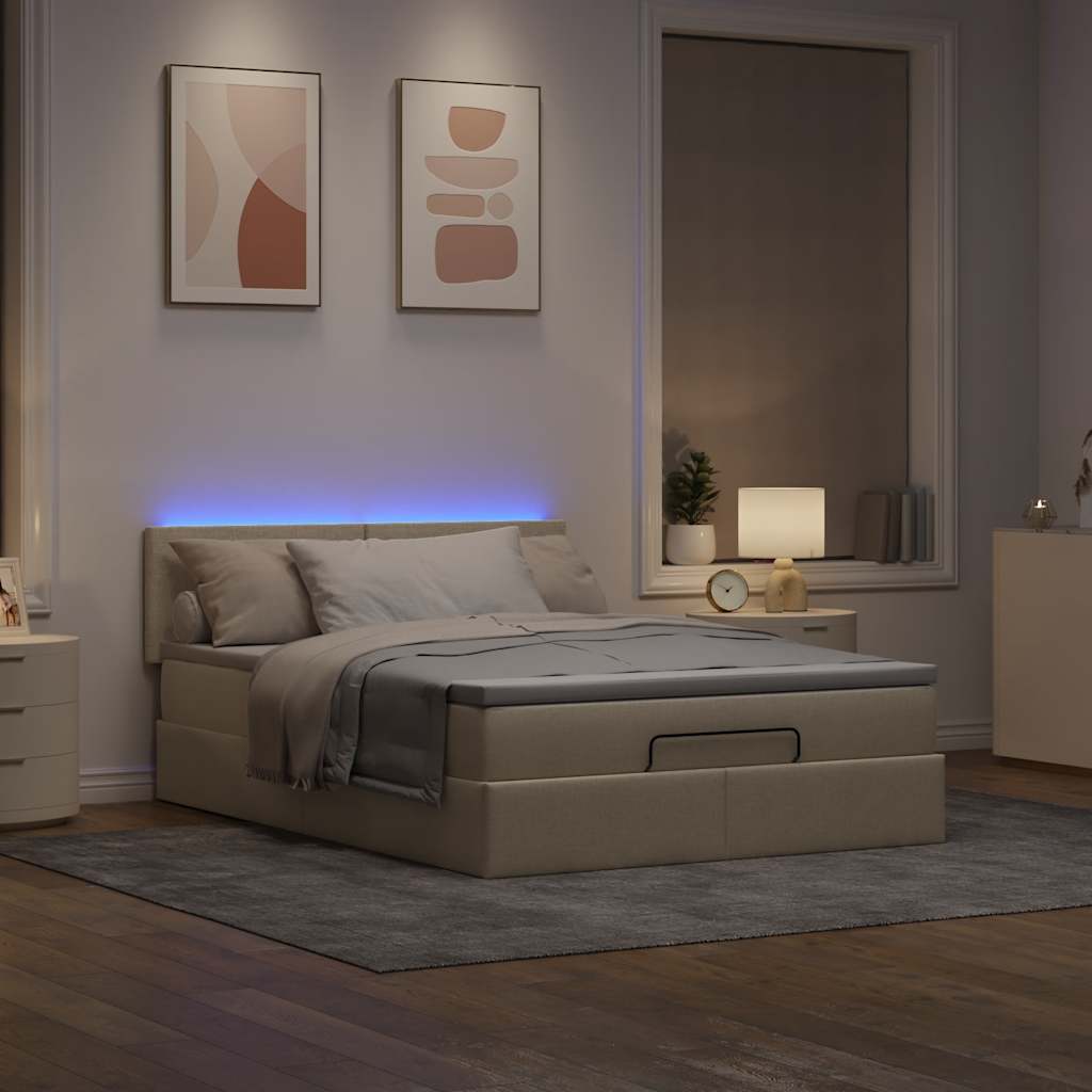 Bed poef met matras en LED's stof 140x190 cm crème is nu te koop bij PeponiXL, paradijselijk wonen!
