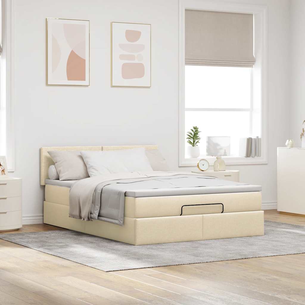 Bed poef met matras en LED's stof 140x190 cm crème is nu te koop bij PeponiXL, paradijselijk wonen!