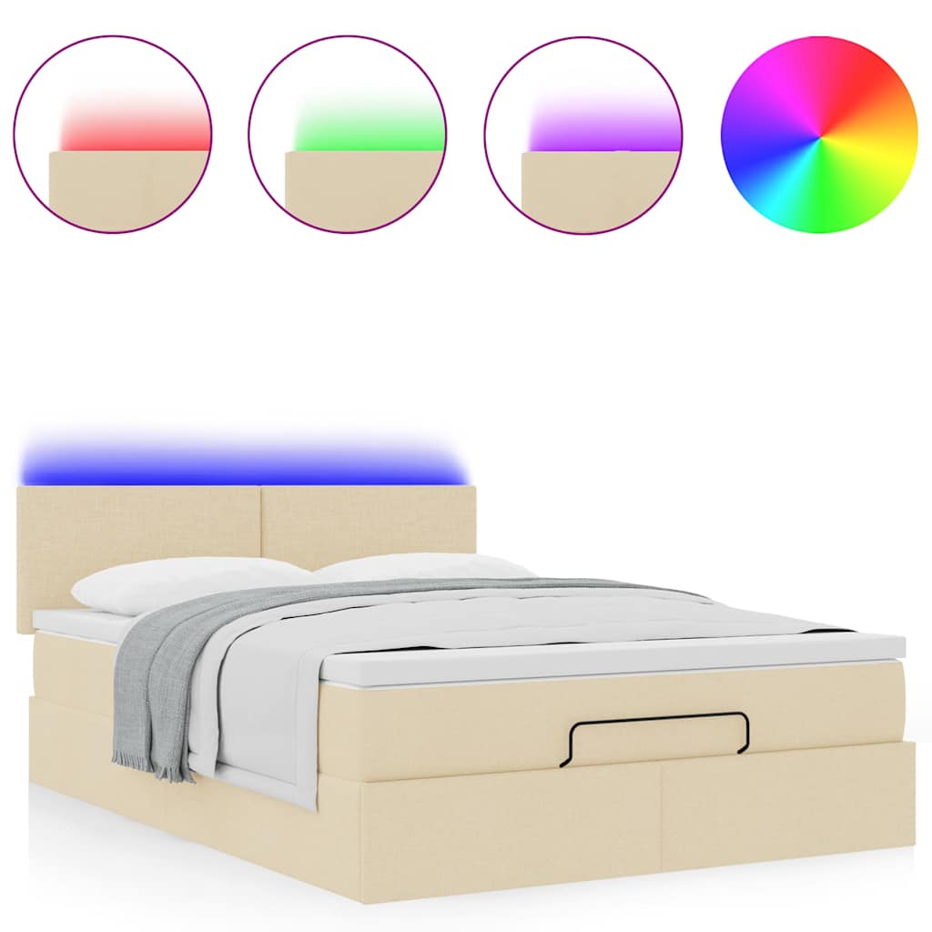 Bed poef met matras en LED's stof 140x190 cm crème is nu te koop bij PeponiXL, paradijselijk wonen!