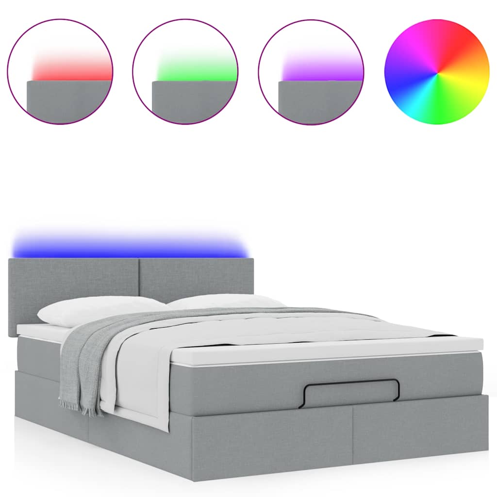 Ottoman bed met matras en LED's 140x200cm stof lichtgrijs is nu te koop bij PeponiXL, paradijselijk wonen!