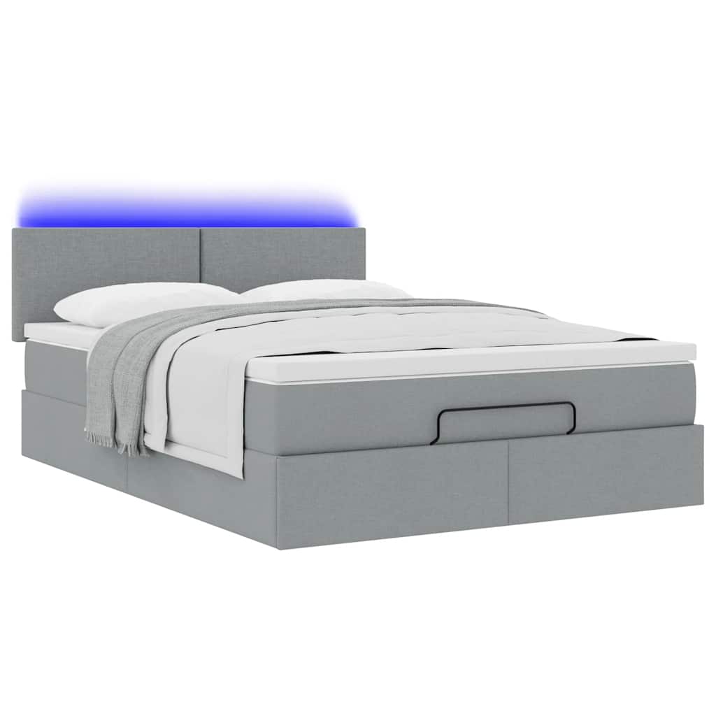Ottoman bed met matras en LED's 140x200cm stof lichtgrijs is nu te koop bij PeponiXL, paradijselijk wonen!