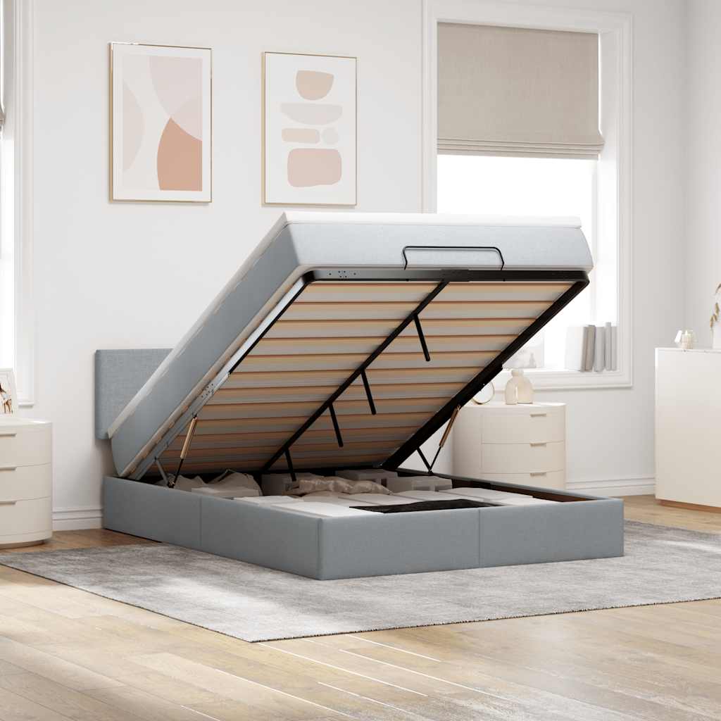 Ottoman bed met matras en LED's 140x200cm stof lichtgrijs is nu te koop bij PeponiXL, paradijselijk wonen!