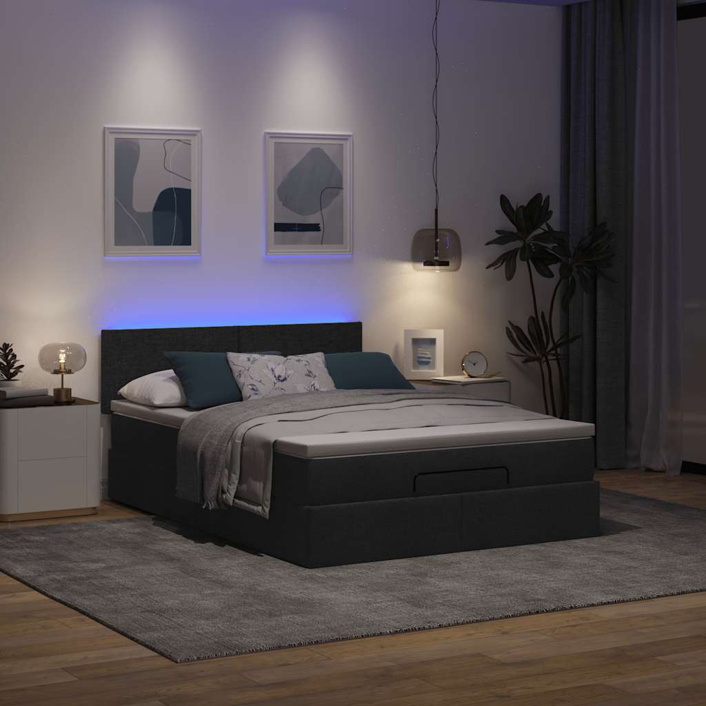 Bed poef met matras en LED's 140x200 cm stof zwart