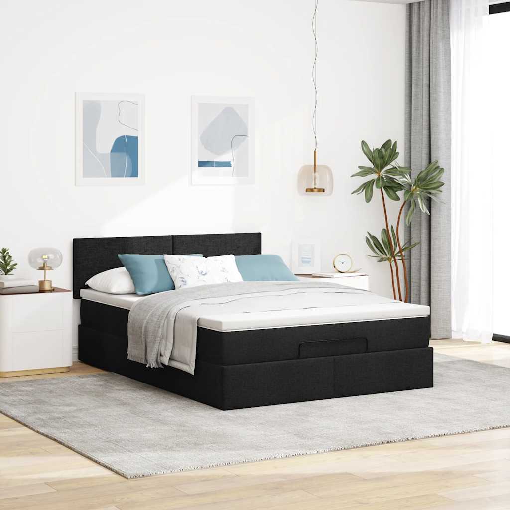 Bed poef met matras en LED's 140x200 cm stof zwart