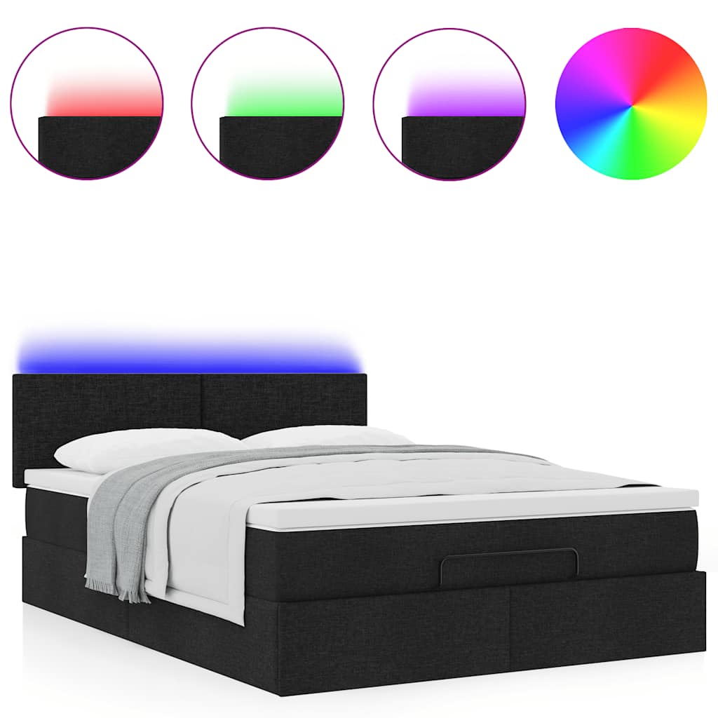 Bed poef met matras en LED's 140x200 cm stof zwart