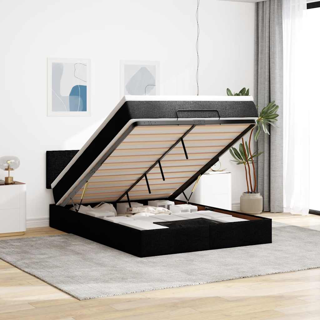 Bed poef met matras en LED's 140x200 cm stof zwart