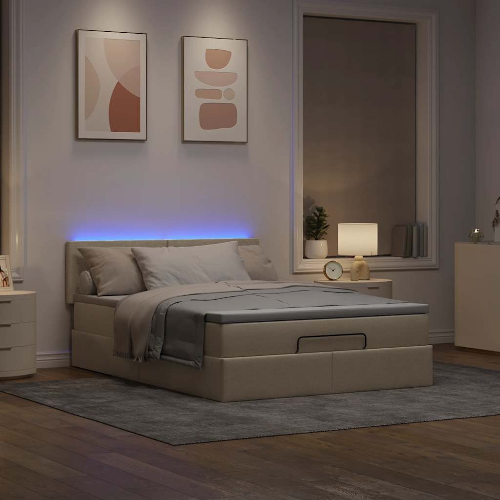 Bed poef met matras en LED's 140x200 cm stof crèmekleurig is nu te koop bij PeponiXL, paradijselijk wonen!