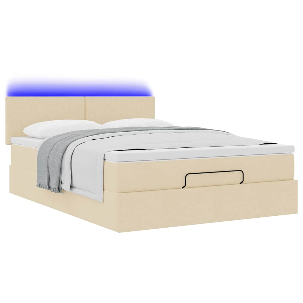 Bed poef met matras en LED's 140x200 cm stof crèmekleurig is nu te koop bij PeponiXL, paradijselijk wonen!