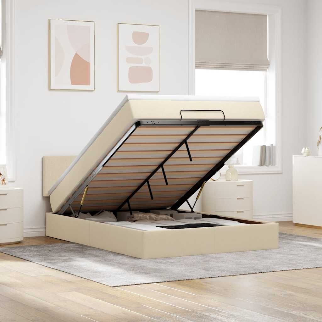 Bed poef met matras en LED's 140x200 cm stof crèmekleurig is nu te koop bij PeponiXL, paradijselijk wonen!
