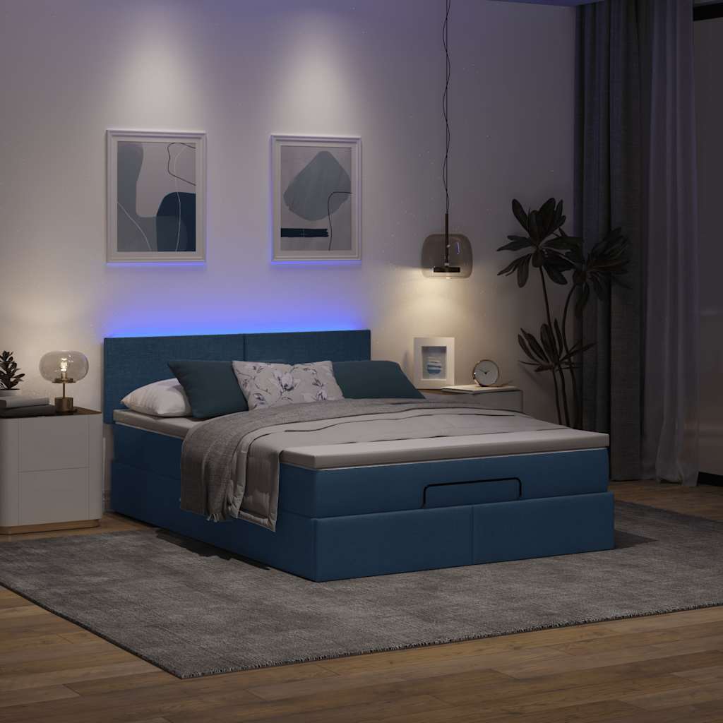 Ottoman bed met matras en LED's 140x200cm stof blauw is nu te koop bij PeponiXL, paradijselijk wonen!