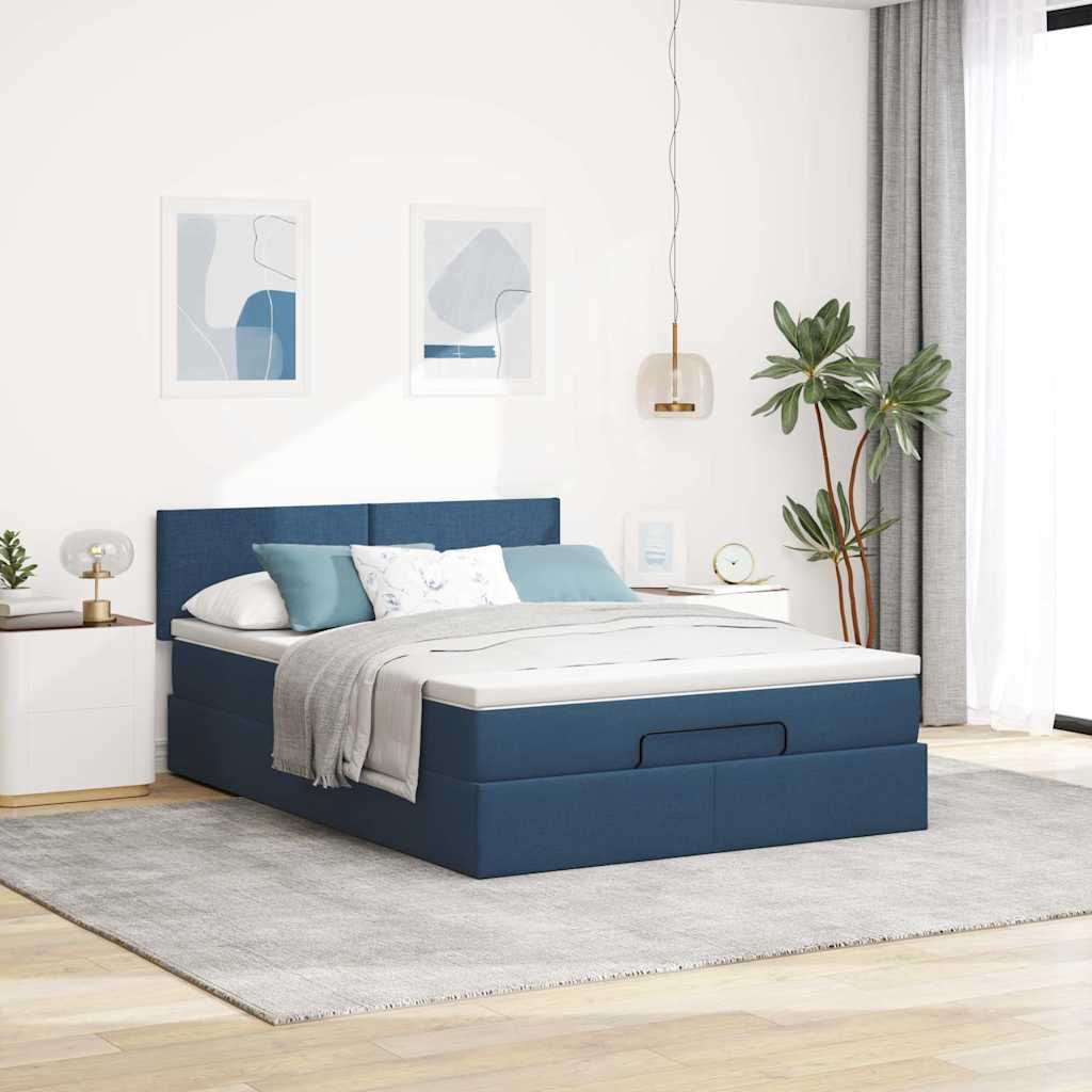 Ottoman bed met matras en LED's 140x200cm stof blauw is nu te koop bij PeponiXL, paradijselijk wonen!