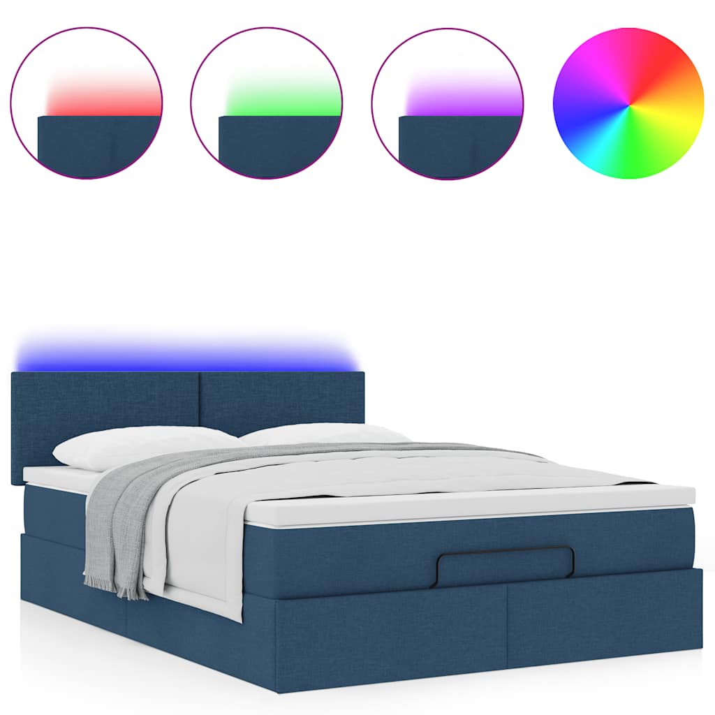 Ottoman bed met matras en LED's 140x200cm stof blauw is nu te koop bij PeponiXL, paradijselijk wonen!