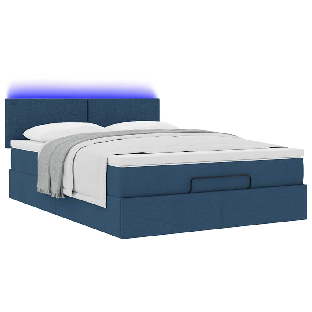 Ottoman bed met matras en LED's 140x200cm stof blauw is nu te koop bij PeponiXL, paradijselijk wonen!