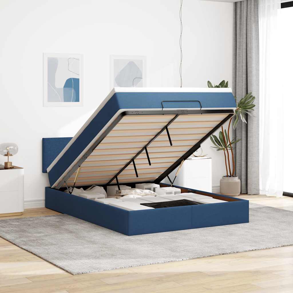 Ottoman bed met matras en LED's 140x200cm stof blauw is nu te koop bij PeponiXL, paradijselijk wonen!