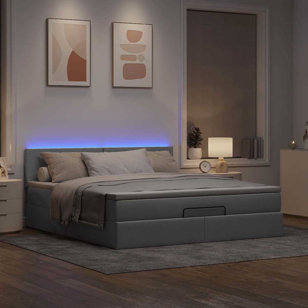 Ottoman bed met matras en LED's 160x200 cm stof lichtgrijs is nu te koop bij PeponiXL, paradijselijk wonen!