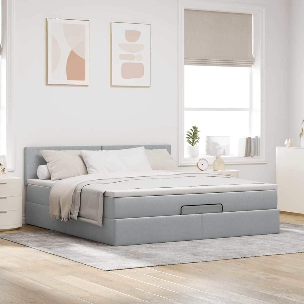 Ottoman bed met matras en LED's 160x200 cm stof lichtgrijs is nu te koop bij PeponiXL, paradijselijk wonen!