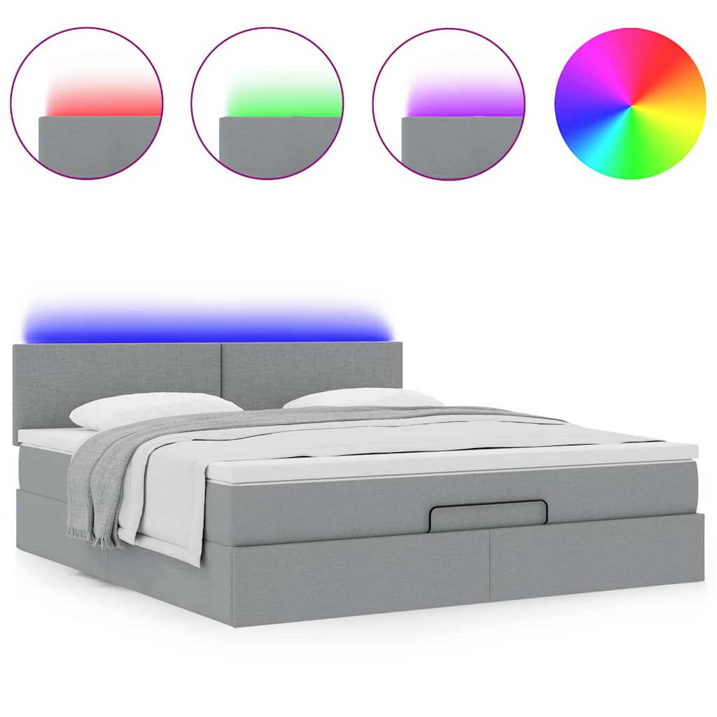 Ottoman bed met matras en LED's 160x200 cm stof lichtgrijs is nu te koop bij PeponiXL, paradijselijk wonen!