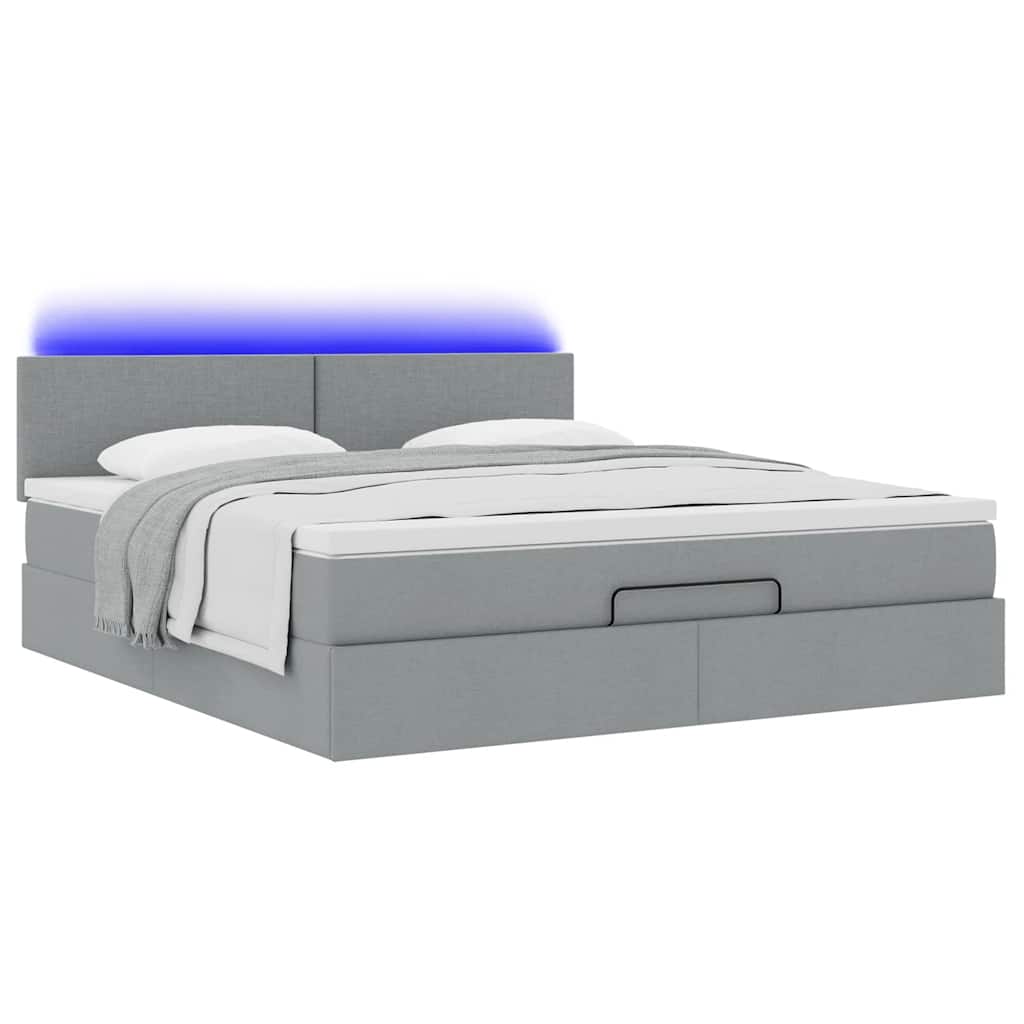 Ottoman bed met matras en LED's 160x200 cm stof lichtgrijs is nu te koop bij PeponiXL, paradijselijk wonen!