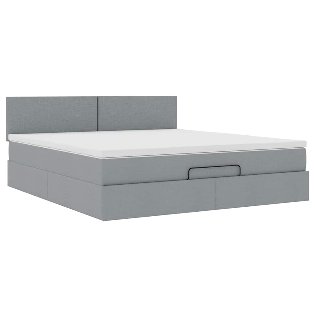 Ottoman bed met matras en LED's 160x200 cm stof lichtgrijs is nu te koop bij PeponiXL, paradijselijk wonen!