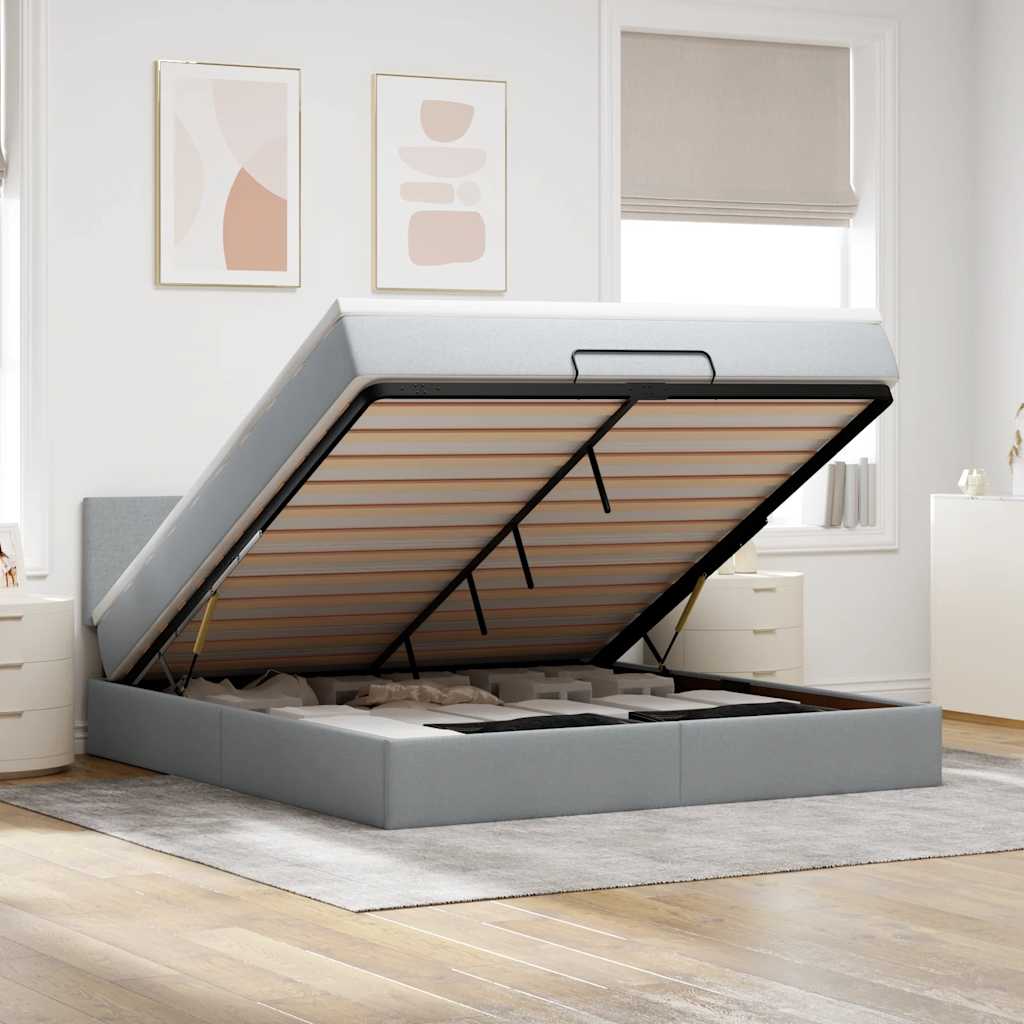 Ottoman bed met matras en LED's 160x200 cm stof lichtgrijs is nu te koop bij PeponiXL, paradijselijk wonen!