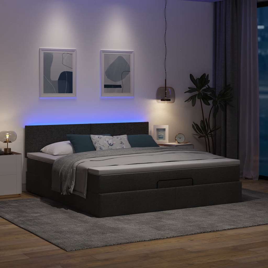 Ottoman bed met matras en LED's 160x200cm stof zwart is nu te koop bij PeponiXL, paradijselijk wonen!