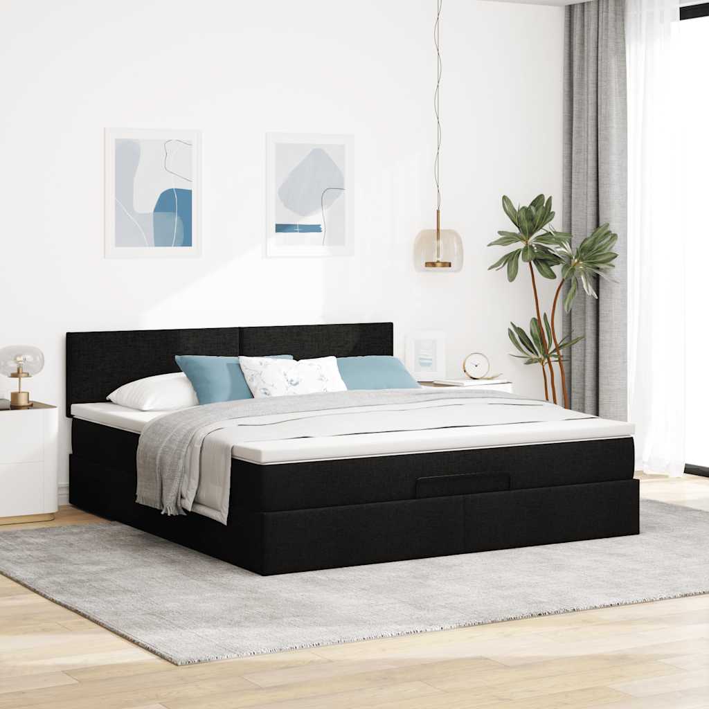 Ottoman bed met matras en LED's 160x200cm stof zwart is nu te koop bij PeponiXL, paradijselijk wonen!