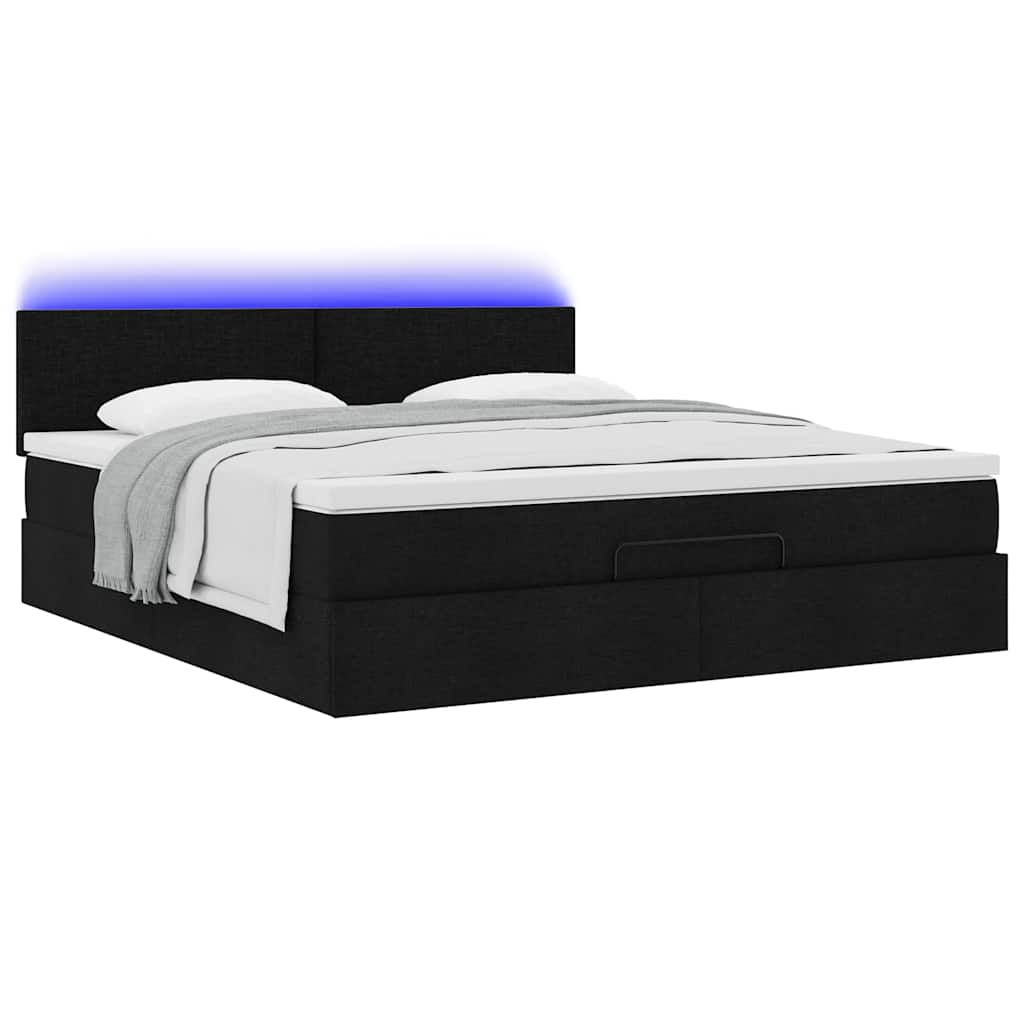 Ottoman bed met matras en LED's 160x200cm stof zwart is nu te koop bij PeponiXL, paradijselijk wonen!