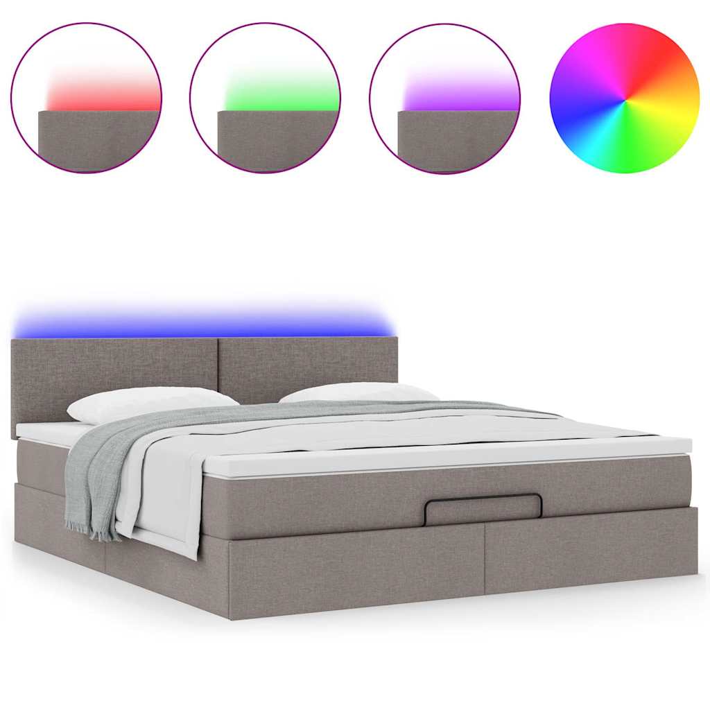 Ottoman bed met matras en LED's 160x200cm stof taupe