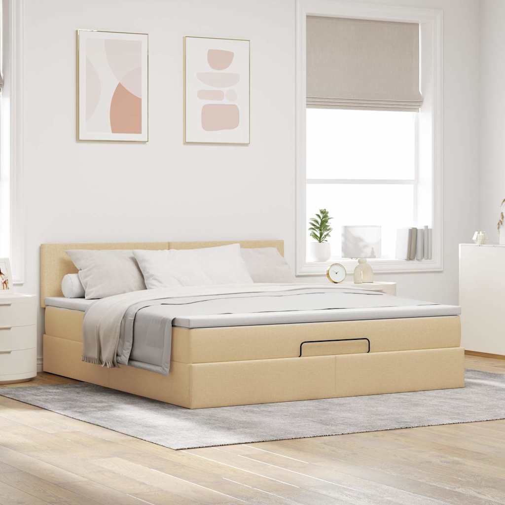 Ottoman bed met matras en LED's 160x200cm stof crèmekleurig