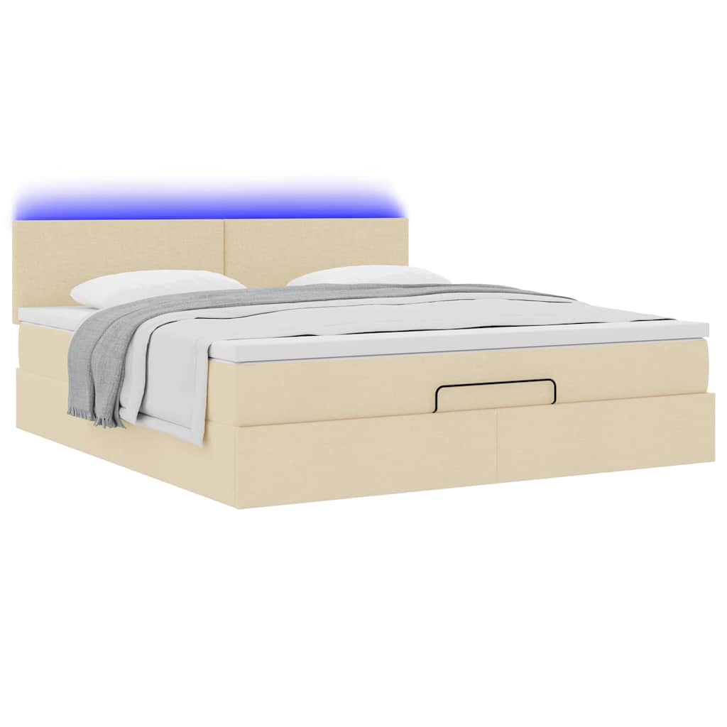 Ottoman bed met matras en LED's 160x200cm stof crèmekleurig