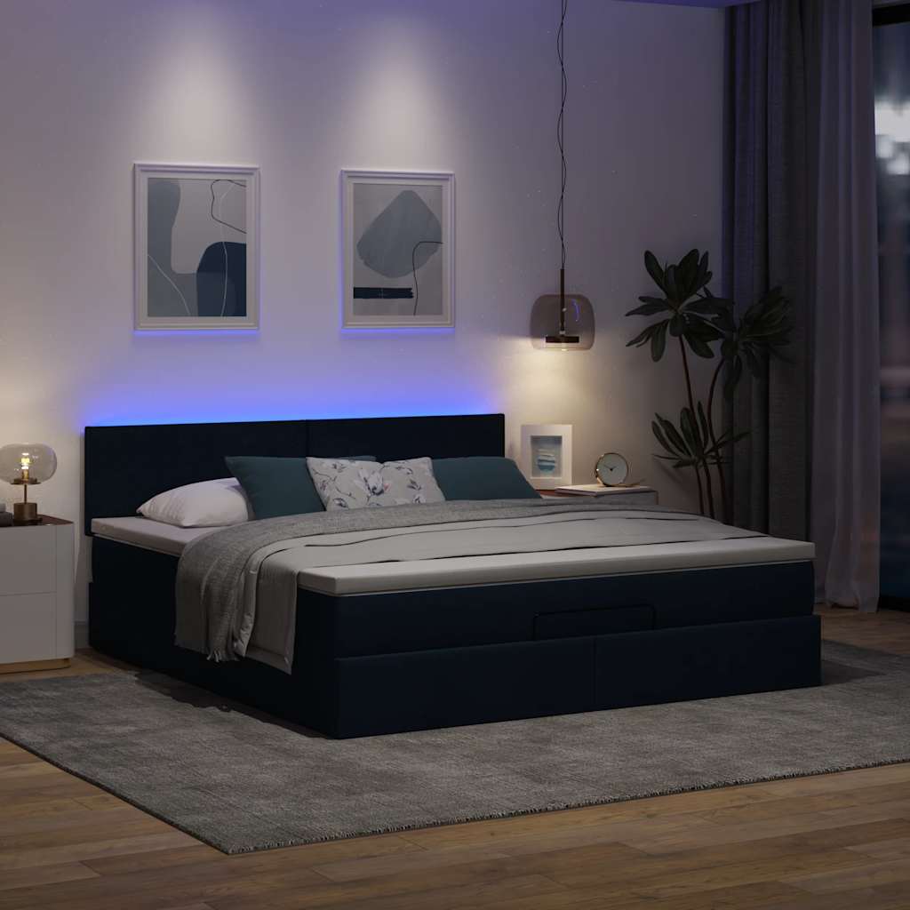 Bed poef met matras en LED's 180x200 cm stof blauw is nu te koop bij PeponiXL, paradijselijk wonen!