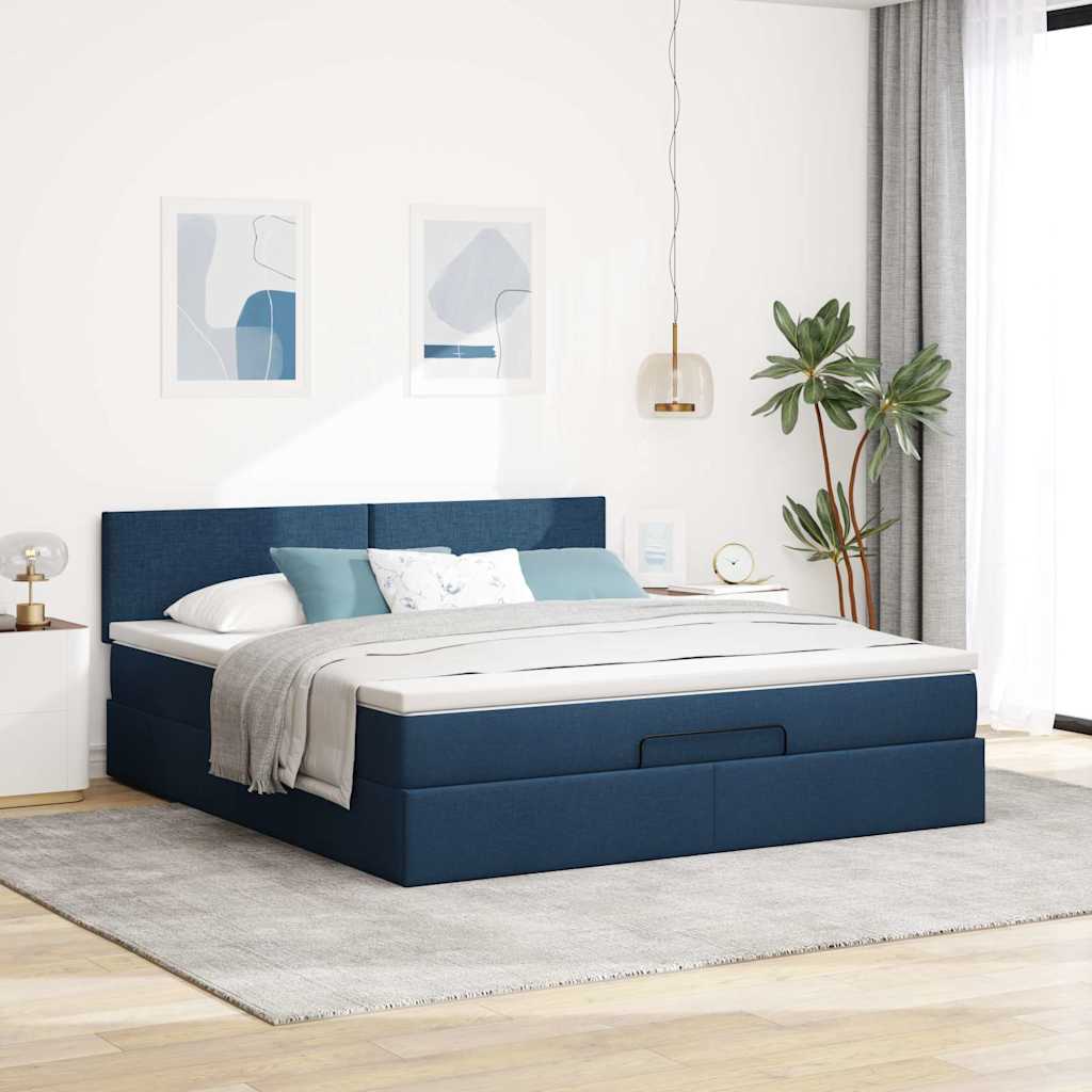 Bed poef met matras en LED's 180x200 cm stof blauw is nu te koop bij PeponiXL, paradijselijk wonen!