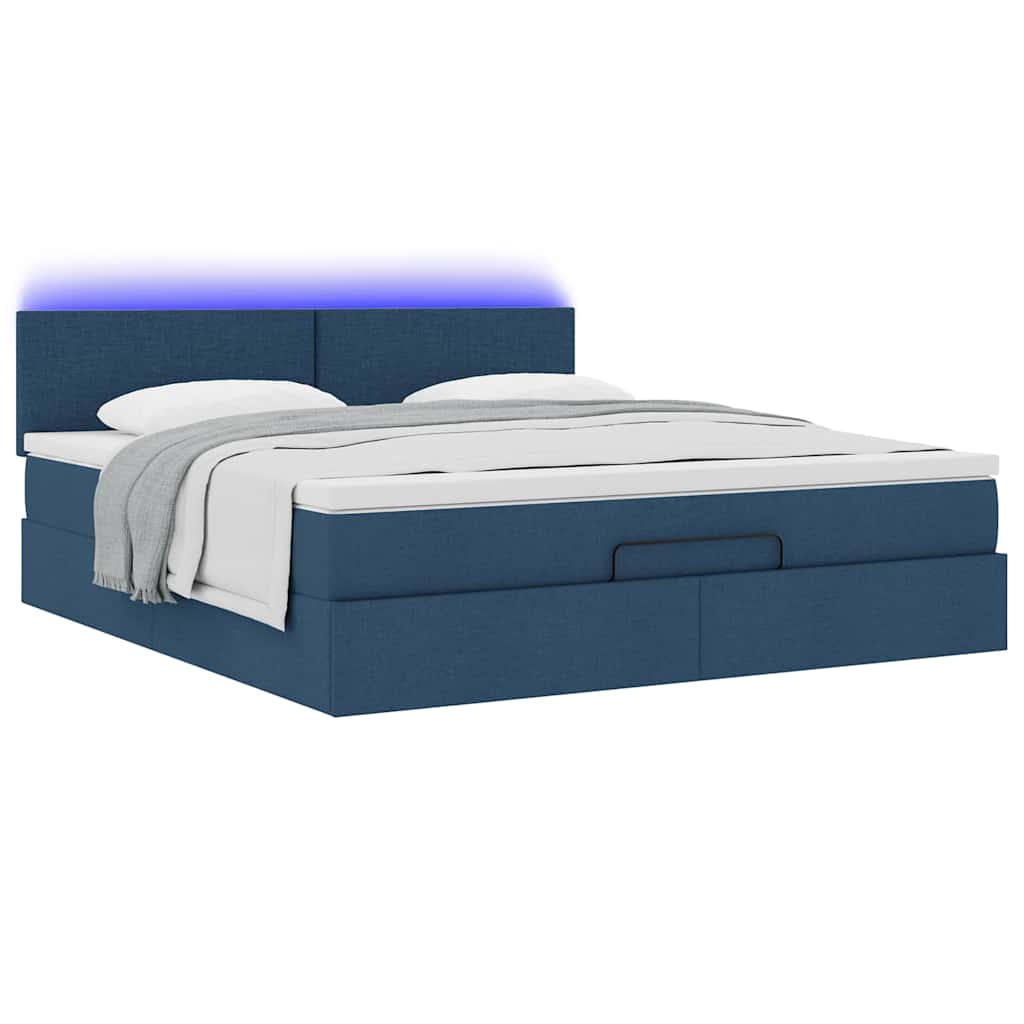 Bed poef met matras en LED's 180x200 cm stof blauw is nu te koop bij PeponiXL, paradijselijk wonen!