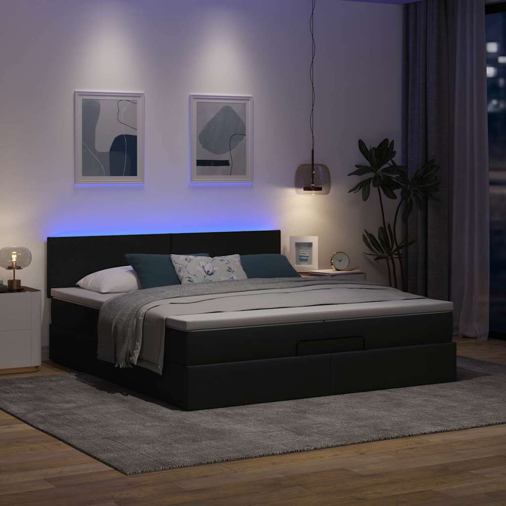 Ottoman bed met matrassen en LED's 200x200cm stof donkergrijs is nu te koop bij PeponiXL, paradijselijk wonen!
