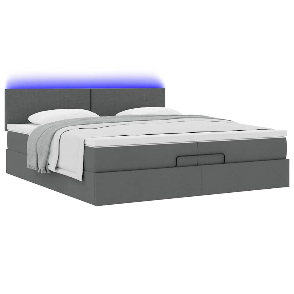 Ottoman bed met matrassen en LED's 200x200cm stof donkergrijs is nu te koop bij PeponiXL, paradijselijk wonen!
