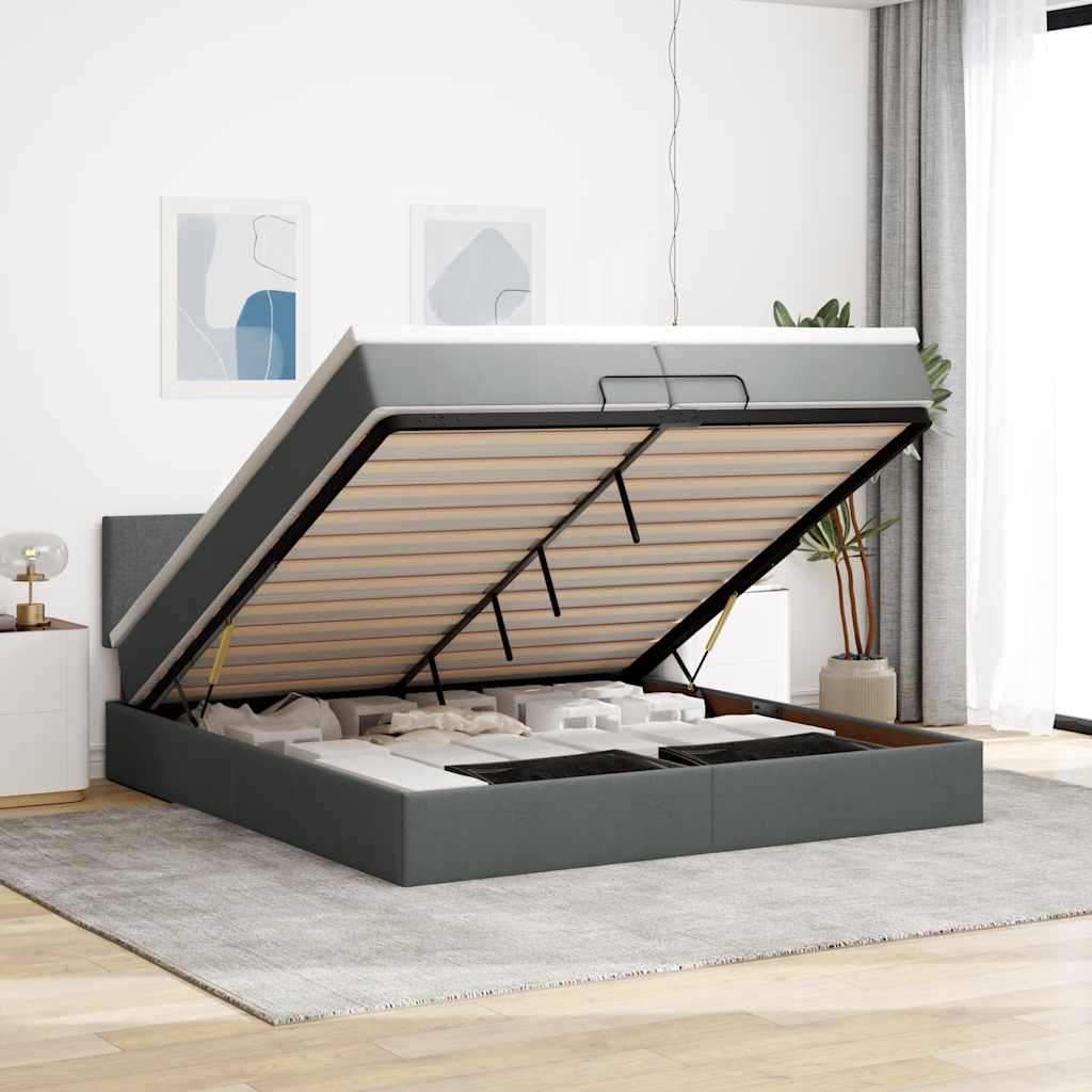 Ottoman bed met matrassen en LED's 200x200cm stof donkergrijs is nu te koop bij PeponiXL, paradijselijk wonen!