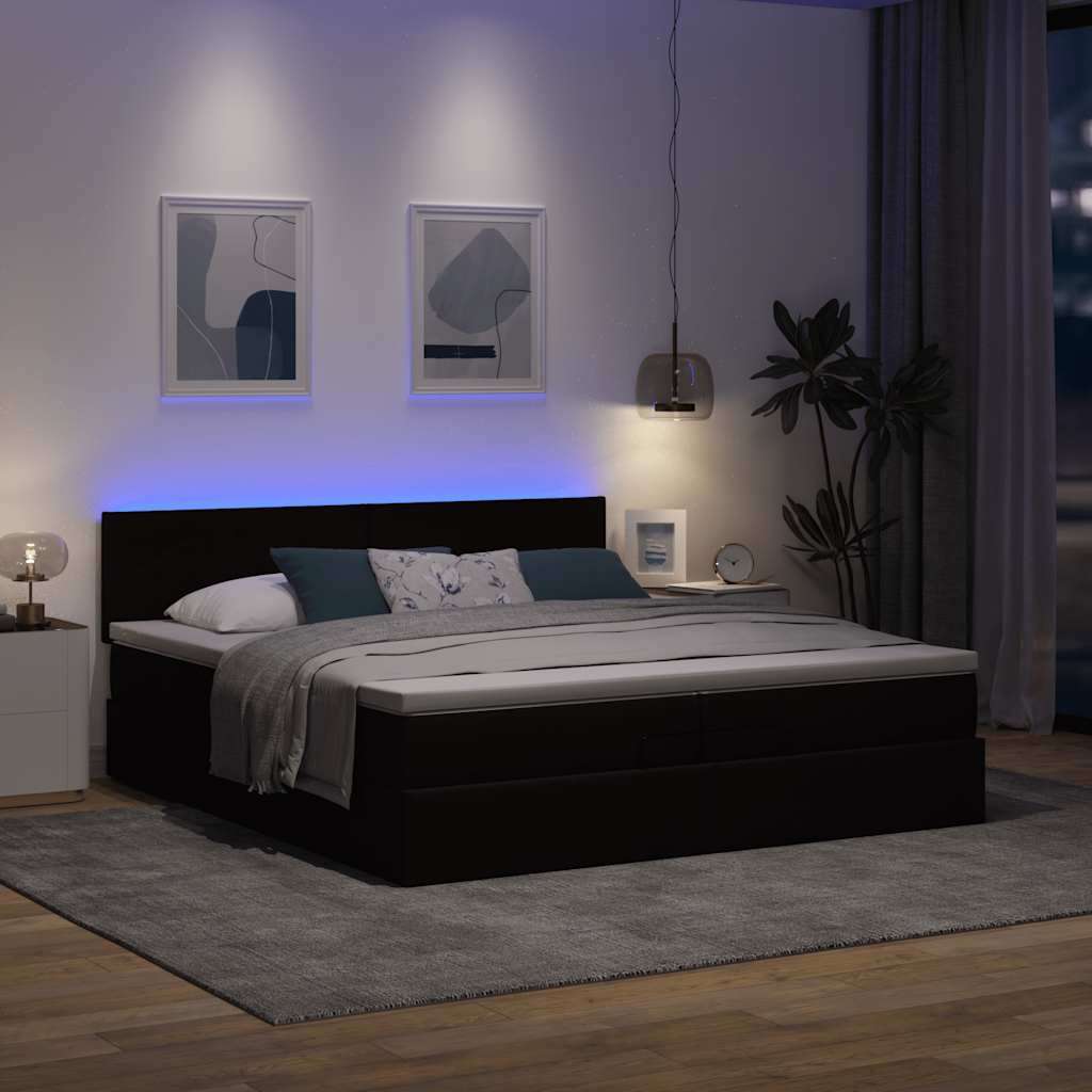 Ottoman bed met matrassen en LED's 200x200cm stof donkerbruin