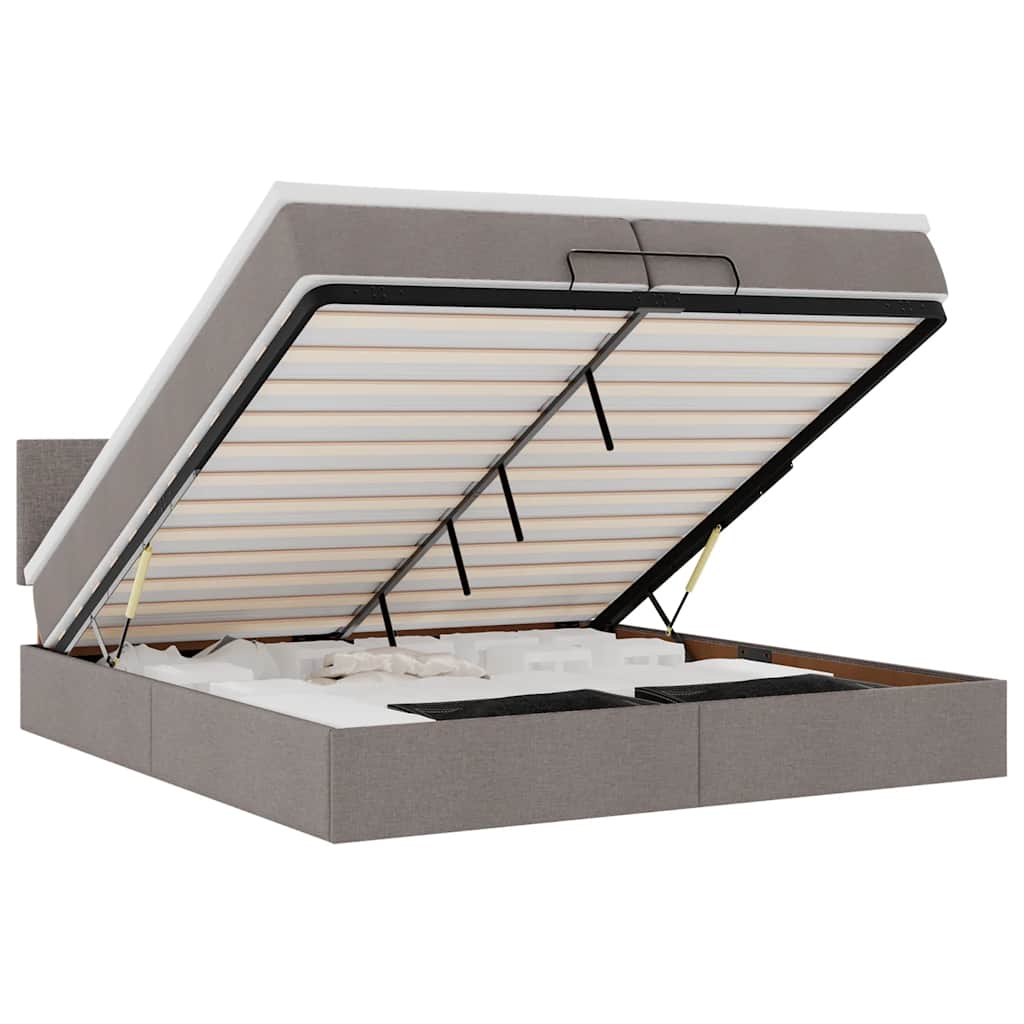 Ottoman bed met matrassen en LED's 200x200cm stof taupe is nu te koop bij PeponiXL, paradijselijk wonen!