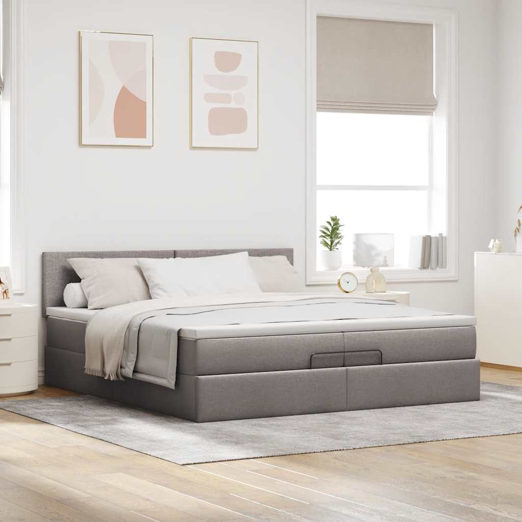 Ottoman bed met matrassen en LED's 200x200cm stof taupe is nu te koop bij PeponiXL, paradijselijk wonen!