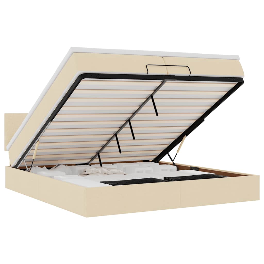 Ottoman bed met matrassen en LED's 200x200cm stof crèmekleurig is nu te koop bij PeponiXL, paradijselijk wonen!