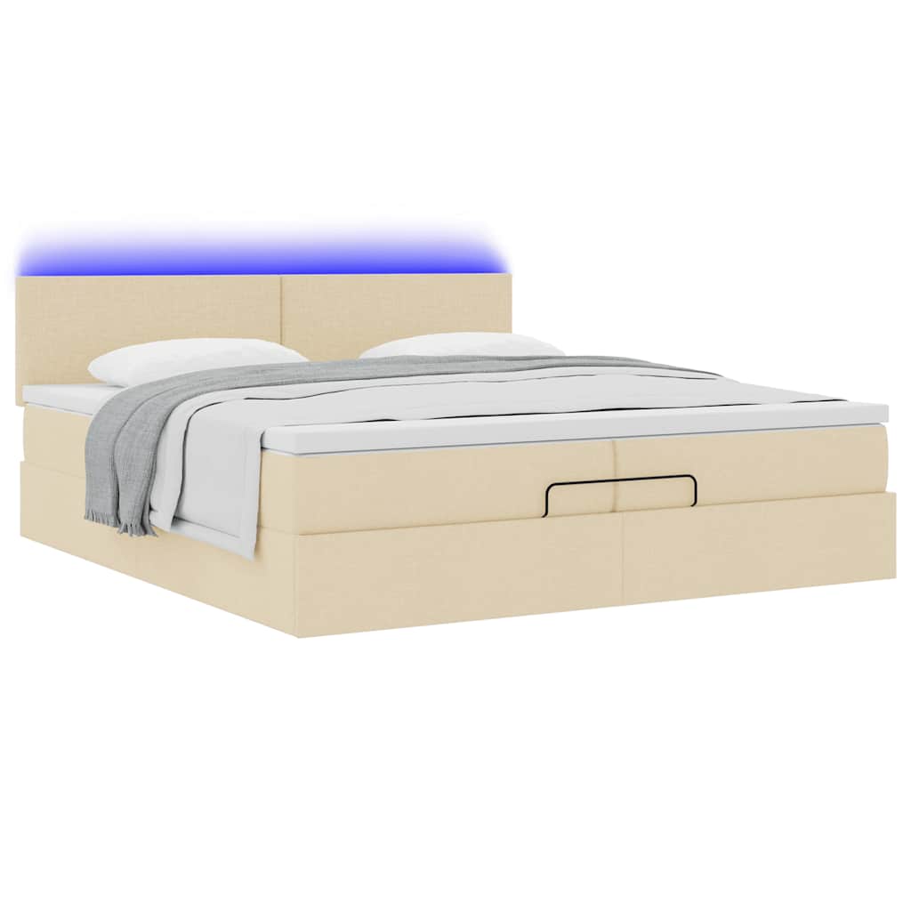 Ottoman bed met matrassen en LED's 200x200cm stof crèmekleurig is nu te koop bij PeponiXL, paradijselijk wonen!