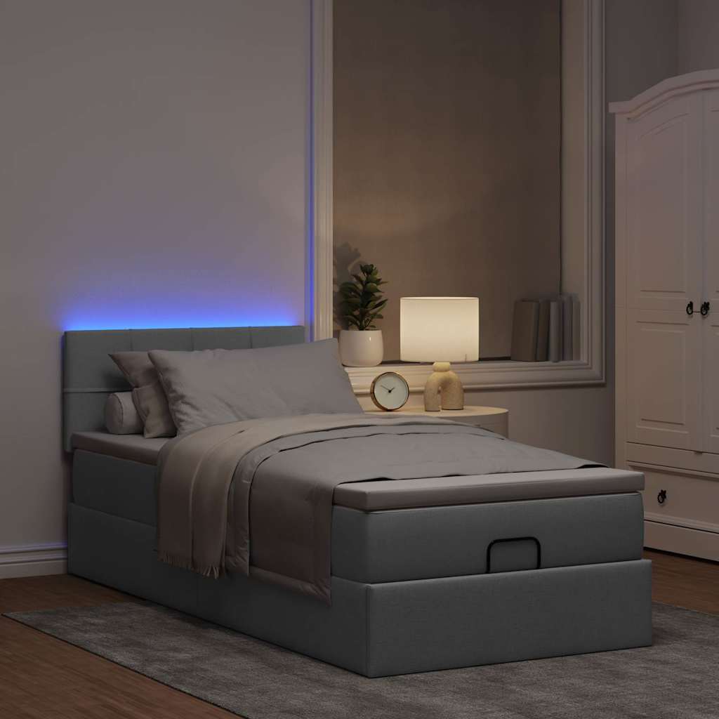 Bed poef met matras en LED's stof 80x200 cm lichtgrijs is nu te koop bij PeponiXL, paradijselijk wonen!