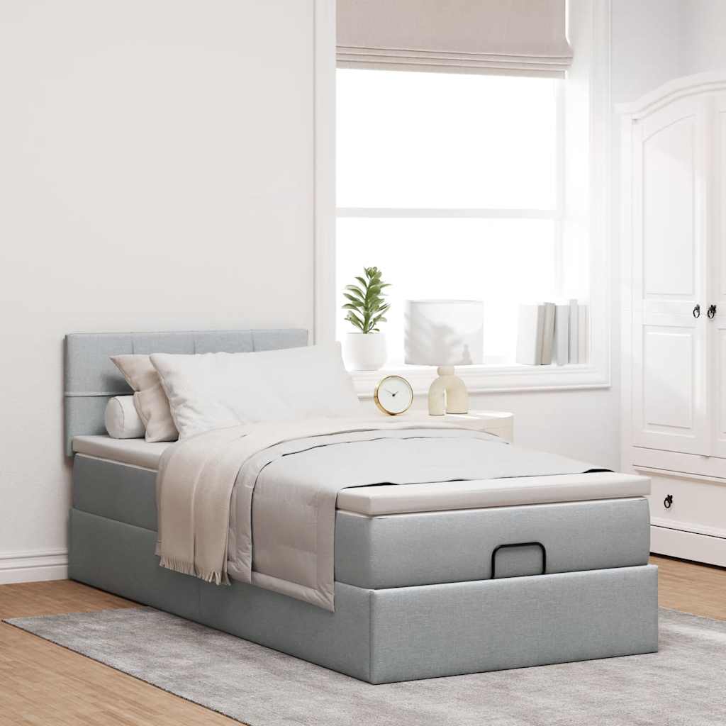 Bed poef met matras en LED's stof 80x200 cm lichtgrijs is nu te koop bij PeponiXL, paradijselijk wonen!