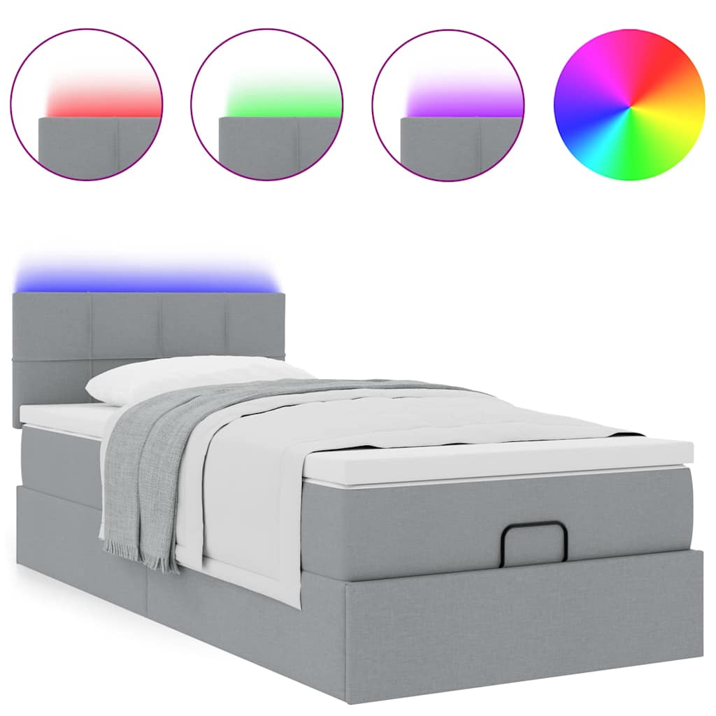 Bed poef met matras en LED's stof 80x200 cm lichtgrijs is nu te koop bij PeponiXL, paradijselijk wonen!