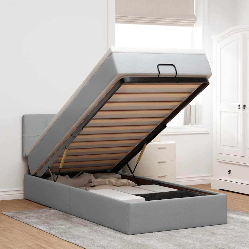 Bed poef met matras en LED's stof 80x200 cm lichtgrijs is nu te koop bij PeponiXL, paradijselijk wonen!